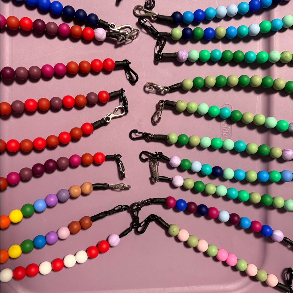 Handmade, silicone bead nose bands or throat latches (curb chain).